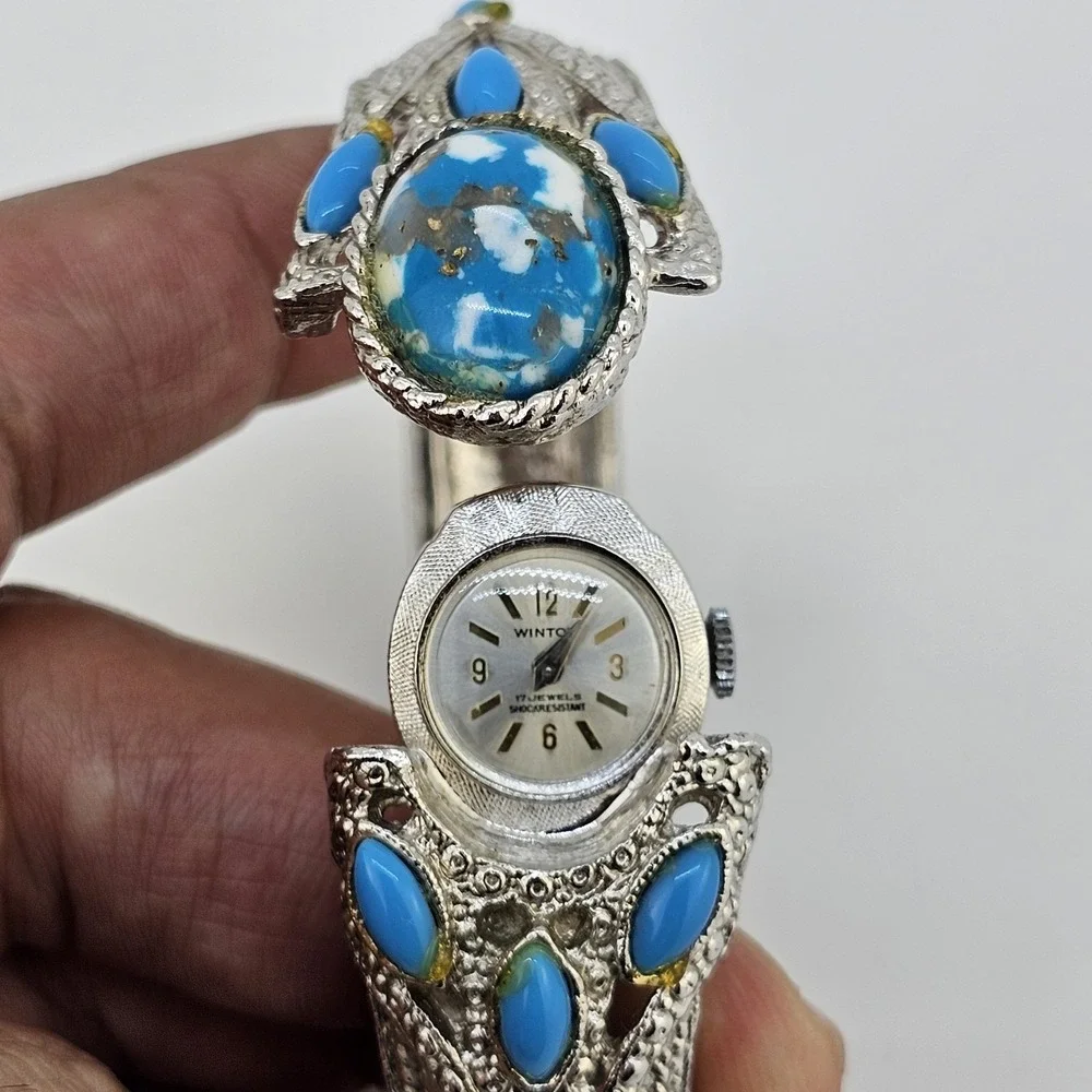 VTG Winton Mechanical Women's Hidden Watch‎ Gray Dial Bracelet Band 6